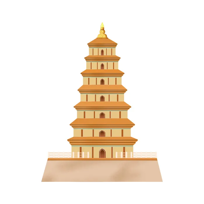 复古中国风国潮古建筑插画手绘高楼古塔PSD素材亭子png免抠图psd模版下载