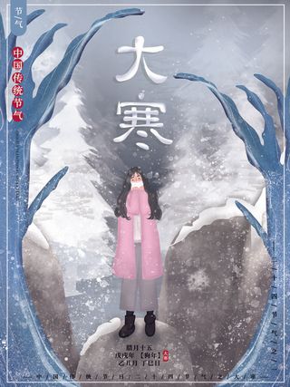 24二十四节气传统节日大寒宣传活动海报插画合集psd设计素材模板