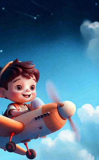 卡通飞行男孩少年可爱儿童节日，玩耍乐趣玩具