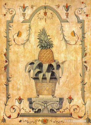 菠萝复古插画艺术装饰画
