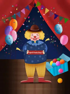 愚人节马戏团小丑搞怪搞笑卡通手绘插图插画海报PSD素材