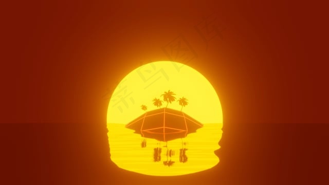 岛, 日落, 海洋, 海, 数字的, 蒸气波, 毛刺, 图案