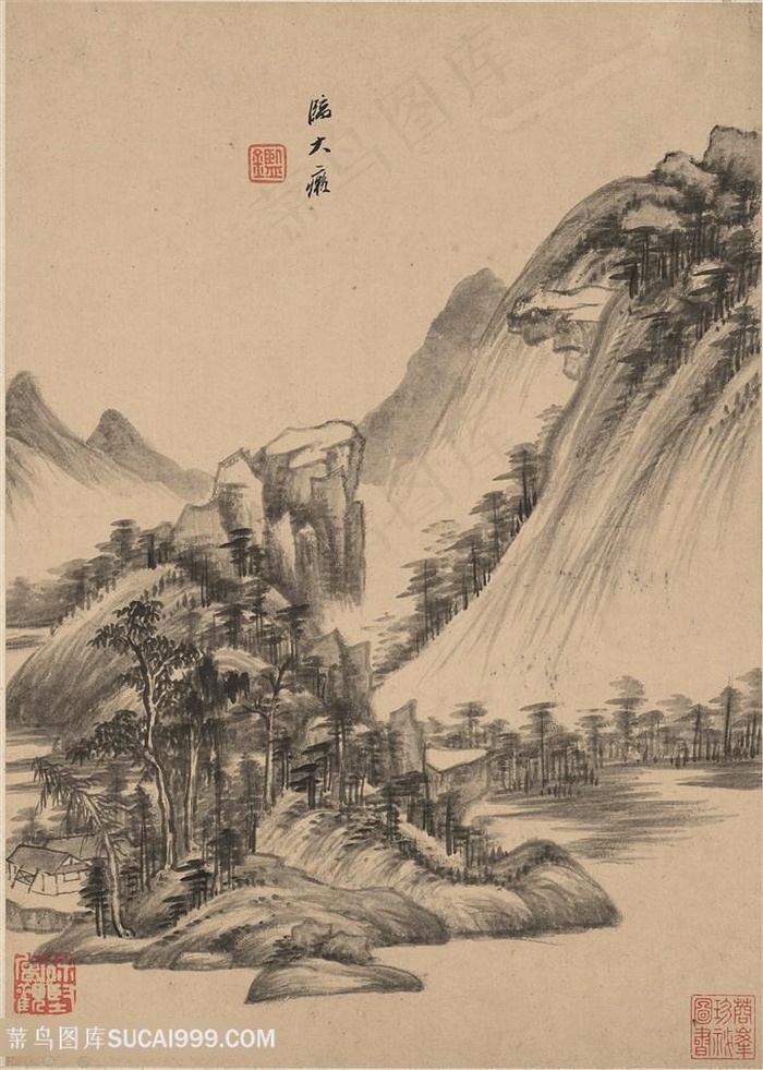 明代画家王鉴仿大痴仿古山水册页国画图片