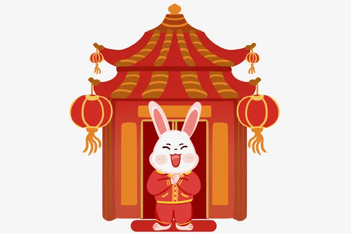 手绘2023兔年新年卡通兔子形象IP插画元素PSD设计素材png图案