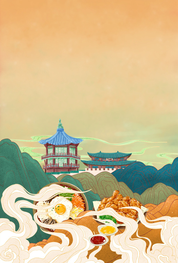 古风城市城楼风景名胜古刹古风插画psd模版下载