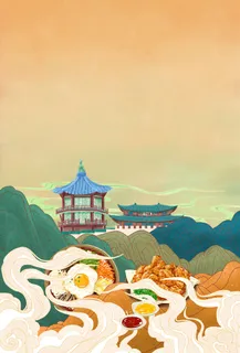 古风城市城楼风景名胜古刹古风插画