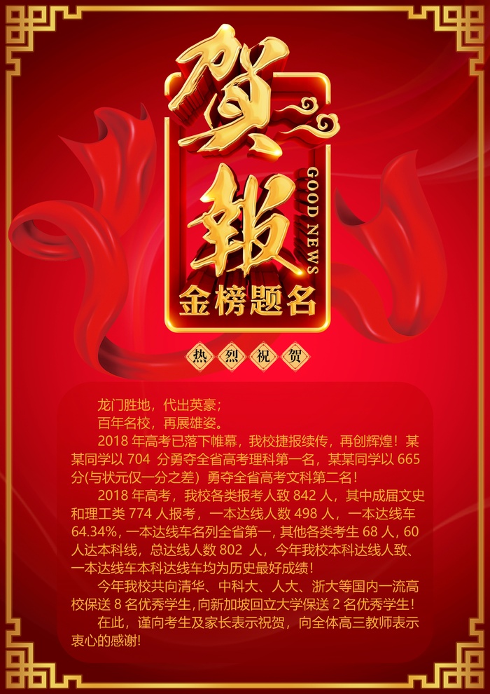 喜报战报海报贺喜金榜题名
