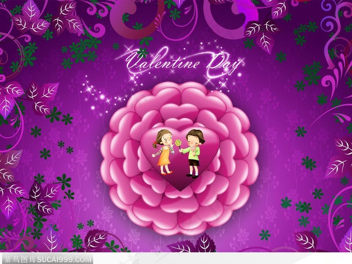 情人节物语-花朵上的卡通恋人