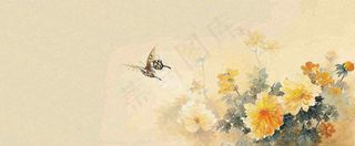 温馨纹理橙色花朵鲜花蝴蝶意境唯美渐变，中国风