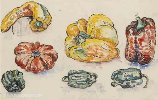 青椒蔬菜水彩装饰画