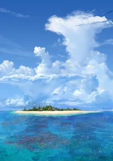 蓝天白云岛屿原画 蓝天白云岛屿原画