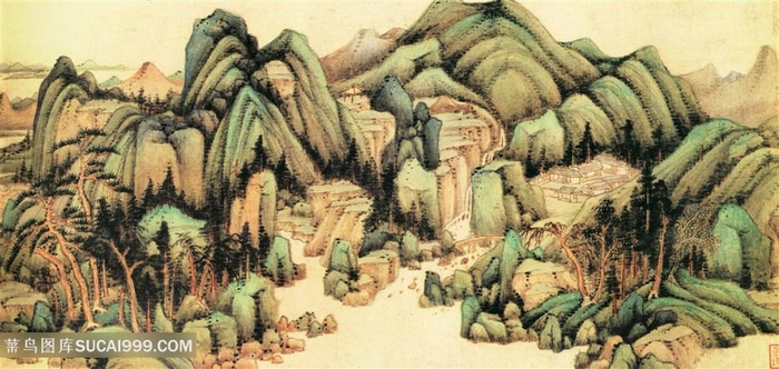 界画青绿山水图