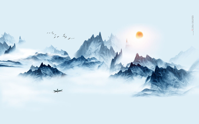水墨山水背景风景psd模版下载
