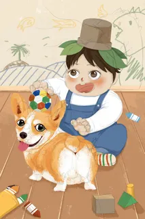 卡通儿童狗狗绘画PSD素材 卡通儿童狗狗绘画PSD素材
