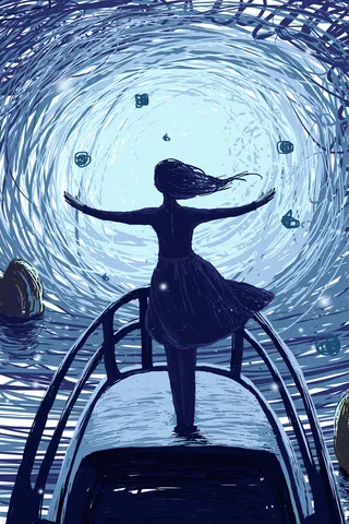 晚夜星空人物插画