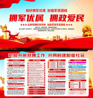 拥军优属拥政爱民双拥党建展板党建文化墙展馆展厅文化墙
