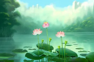 简约大气意境绿色荷花背景