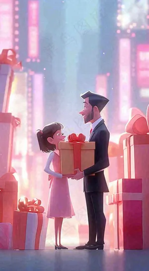 商场购物礼品盒温馨扁平礼物