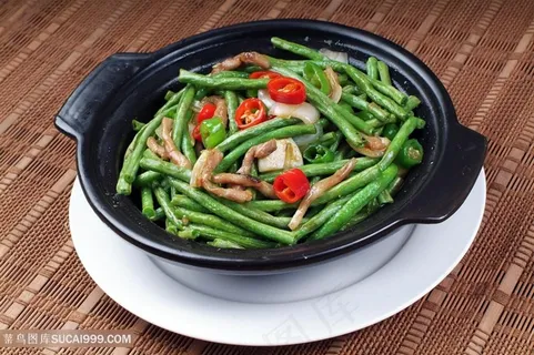 农家烧豆角中华美食摄影图