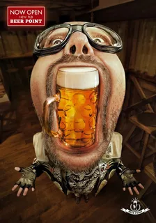 酒吧餐厅必备男人大嘴喝啤酒饮料高清图片素材