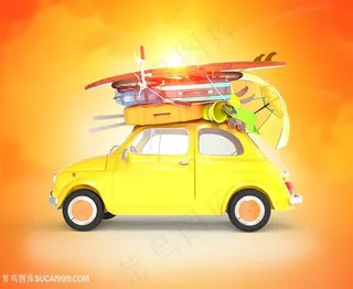 黄色汽车旅行旅途