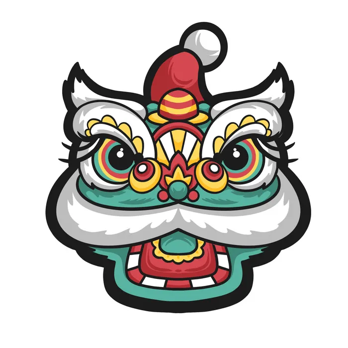 新年春节虎年元宵手绘人物舞狮卡通狮子头插画元素PSD设计素材psd模版下载