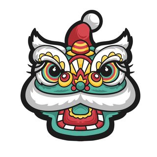 新年春节虎年元宵手绘人物舞狮卡通狮子头插画元素PSD设计素材