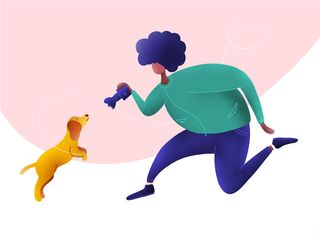 人物插画人和狗玩耍插图