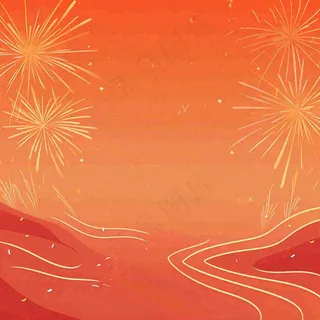 红色渐变喜庆烟花插画背景