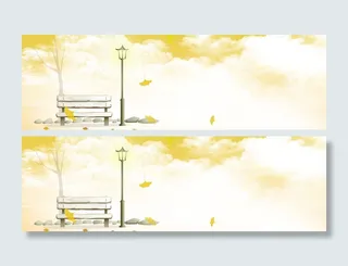 秋天落叶椅子风景PSD素材
