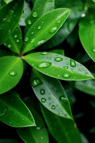 绿叶树枝雨滴图