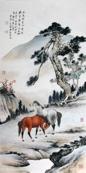 骏马水墨风景画装饰画