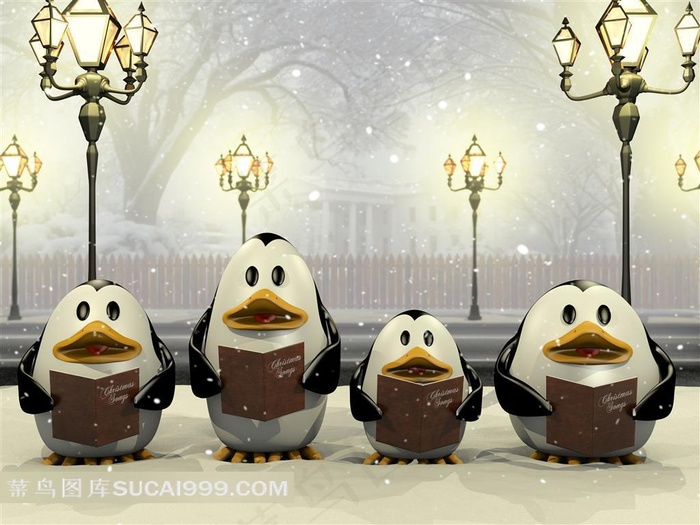 卡通圣诞企鹅唱诗班