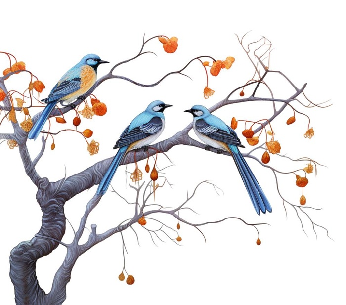 树枝黄色落叶小鸟元素