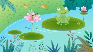 青蛙池塘荷叶莲花蜻蜓矢量插画素材