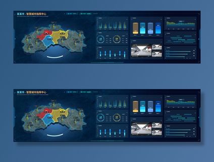 深色科技感酷炫可视化数据大屏仪表盘驾驶舱UI界面PSD模板素材