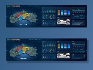 深色科技感酷炫可视化数据大屏仪表盘驾驶舱UI界面PSD模板素材