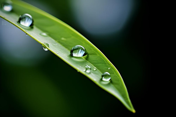 枝叶树叶绿色水滴露珠清新背景