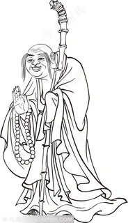 开心老僧人手绘线描108罗汉矢量绘画图片 开心老僧人手绘线描108罗汉矢量绘画图片