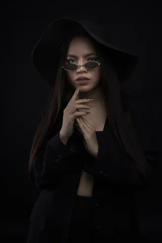 女士, 模型, 肖像, 黑裙子, 黑帽, 