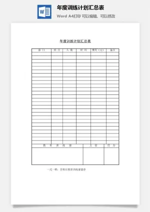 年度训练计划汇总表word模板