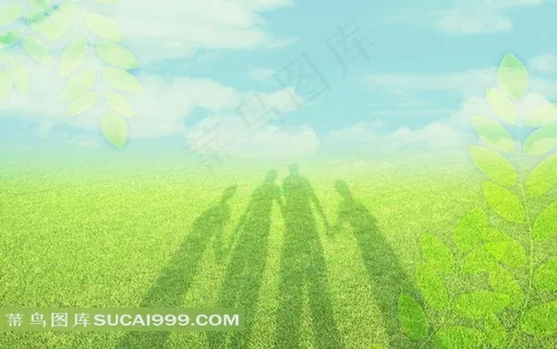 树叶草坪人物阴影环保背景素材 树叶草坪人物阴影环保背景素材
