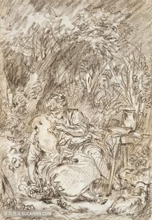 布歇手绘树林情侣装饰画