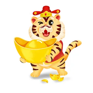 手绘2022虎年新年春节卡通老虎形象IP插画元素PSD设计素材图案