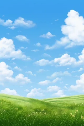 春天的蓝天白云草原很美背景图