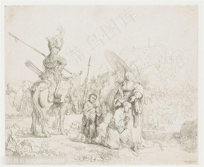 伦勃朗素描线稿骑士装饰画