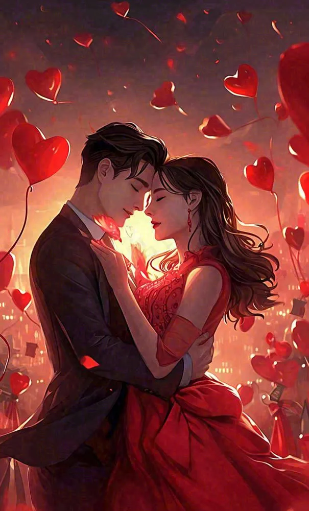 情人节情侣爱情红色爱心玫瑰，亲吻520心形(816x1348)