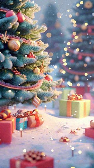 圣诞节礼物温馨圣诞树缤纷彩色节日雪花浪漫