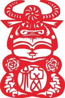 红色喜庆简约风春节窗花剪纸邮票吉祥如意恭喜发财牛年大吉娃娃矢量图