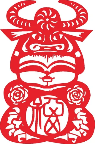 红色喜庆简约风春节窗花剪纸邮票吉祥如意恭喜发财牛年大吉娃娃矢量图
